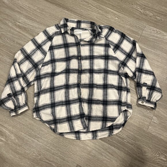 American Eagle Womens M Plaid Amazingly Soft Flannel Balloon Sleeve Button Down - Picture 1 of 4